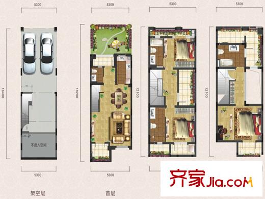 綠地美湖聯(lián)排A-3'戶型 3室2廳4衛(wèi)1廚