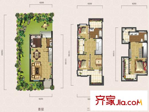 綠地美湖聯(lián)排A-1戶型 3室2廳3衛(wèi)1廚