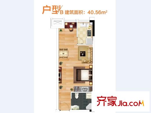 奧特萊斯V公寓B12棟和B13A棟B戶型40平 1室1廳1衛(wèi)1廚