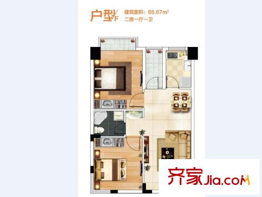 奧特萊斯V公寓B12棟和B11A棟F戶(hù)型65平 2室2廳1衛(wèi)1廚