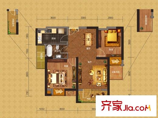 福星惠譽(yù)水岸國際瀾橋公館2號樓B3戶型 2室2廳1衛(wèi)1廚