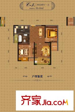 福星惠譽(yù)水岸國際瀾橋公館3號樓C3戶型 2室2廳1衛(wèi)1廚