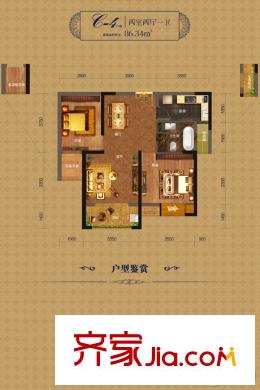 福星惠譽(yù)水岸國際瀾橋公館3號樓C4戶型 2室2廳1衛(wèi)1廚