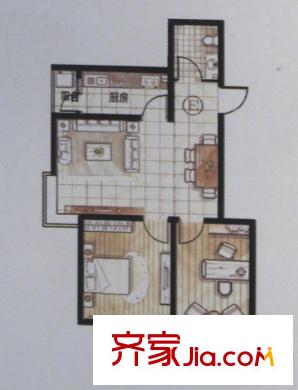 藝彩藍(lán)灣戶型圖E戶型 2室2廳1衛(wèi)1廚