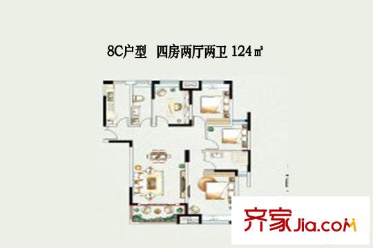 瓏平方米軒A8號樓8C戶型 4室2廳2衛(wèi)1廚