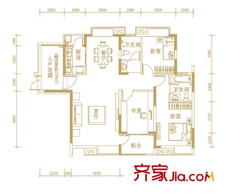 中建龍城12、13、18號樓C-2戶型 3室2廳2衛(wèi)1廚