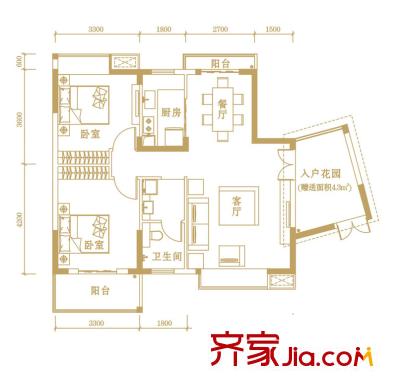 中建龍城18號樓A-1戶型 2室2廳1衛(wèi)1廚