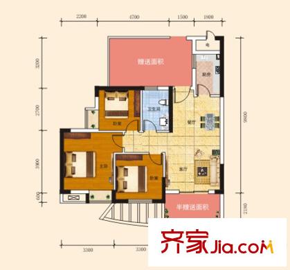 長江楚韻1號樓C戶型 3室2廳2衛(wèi)1廚