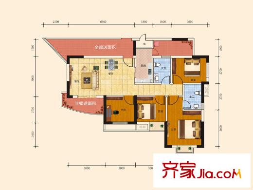 長江楚韻2號樓A戶型 4室2廳2衛(wèi)1廚