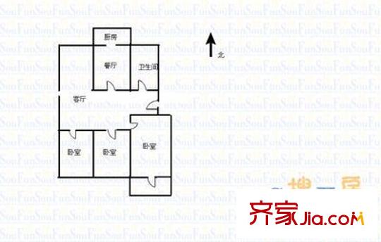 太原新華印刷廠宿舍 3室 戶型圖