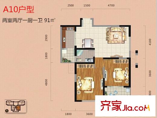 龍陽1號5、19號樓A10戶型 2室2廳1衛(wèi)1廚