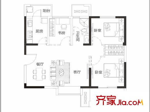 幸福時代10、11、12、13、14、16號樓95平戶型 3室2廳1衛(wèi)1廚