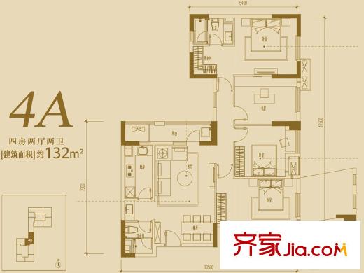 萬(wàn)科金域湖庭2單元4A戶型圖 4室2廳2衛(wèi)1廚