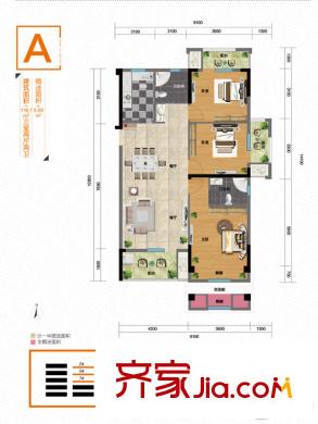 漢陽滿庭春MOMΛ2、5、7#樓A戶型 3室2廳2衛(wèi)1廚