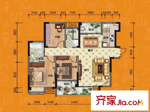 漢北廣場(chǎng)1、2、3號(hào)樓A1戶型 3室2廳2衛(wèi)1廚