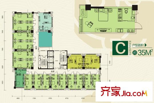 LAKE街區(qū)知音國際茶城11號(hào)樓C戶型 1室1廳1衛(wèi)1廚