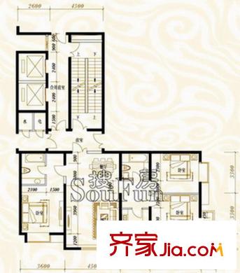鴻平方米龍?zhí)豆^戶型圖綠濤C-3三室兩廳兩衛(wèi)（8F、12 3室2廳2衛(wèi)1廚