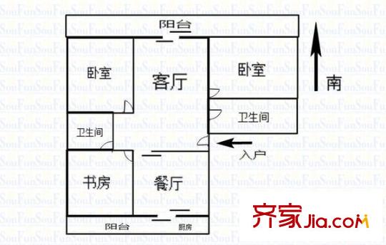 東城巷鐵路宿舍 3室 戶型圖