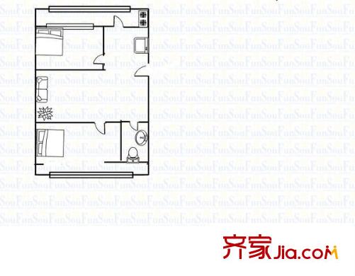 東城巷鐵路宿舍 2室 戶型圖
