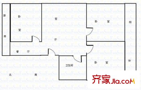 東城巷鐵路宿舍 3室 戶型圖