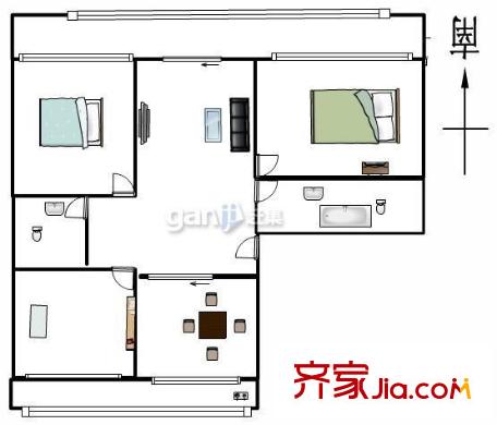 東城巷鐵路宿舍 3室 戶型圖