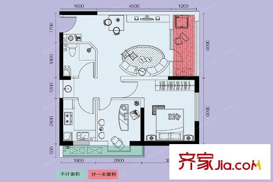 愛特@城1號(hào)樓A7戶型 2室1廳1衛(wèi)1廚