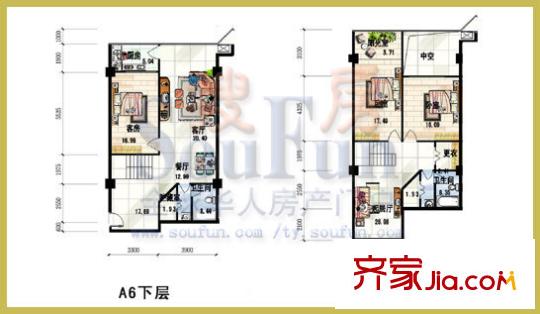 賓利國際商務(wù)公寓戶型圖A6 3室2廳2衛(wèi)1廚
