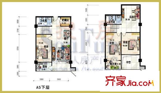 賓利國際商務(wù)公寓戶型圖A5 3室3廳3衛(wèi)2廚