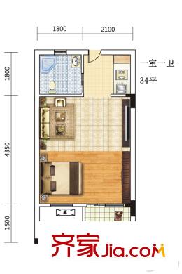 天下龍嶺廣場(chǎng)3號(hào)樓C5戶型 1室1廳1衛(wèi)1廚