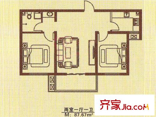 裕豐惠澤園戶型圖M戶型 2室1廳1衛(wèi)1廚