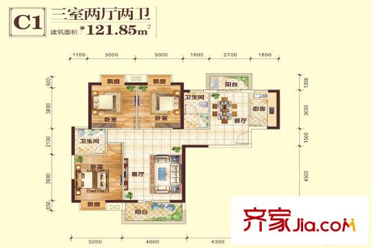 萬(wàn)基國(guó)際廣場(chǎng)7、8號(hào)樓C1戶型 