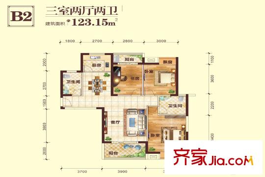 萬(wàn)基國(guó)際廣場(chǎng)7、8號(hào)樓B2戶型 3室2廳1衛(wèi)1廚