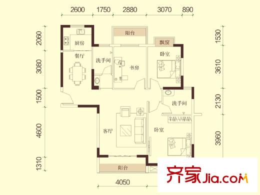 萬(wàn)基國(guó)際廣場(chǎng)1、2、5號(hào)樓A1戶型 3室2廳2衛(wèi)1廚