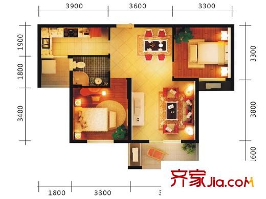 翰林雅居二期璽園a7戶型 2室2廳1衛(wèi)1廚
