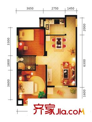 翰林雅居二期璽園a6、a6a戶型 2室2廳1衛(wèi)1廚
