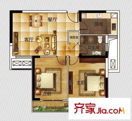 愛(ài)佳7985-9號(hào)樓A5戶型 2室2廳1衛(wèi)1廚