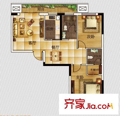 愛(ài)佳7985-9號(hào)樓A4戶型 2室2廳2衛(wèi)1廚