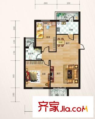 桃花源C戶型 2室2廳1衛(wèi)1廚