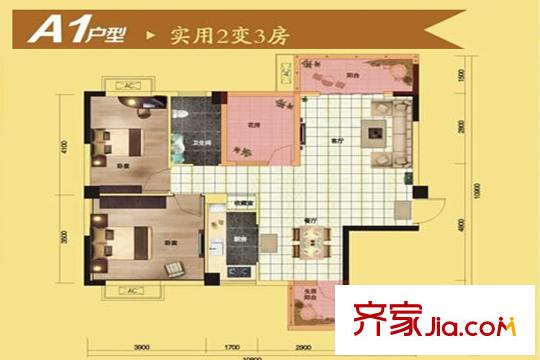 武湖新天地4、7、11號樓A1戶型 2室2廳1衛(wèi)1廚