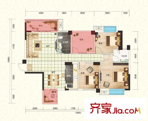 武湖新天地A3戶型 4室2廳2衛(wèi)1廚