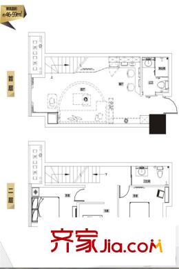 武漢天街loft46-59平戶型 3室1廳2衛(wèi)