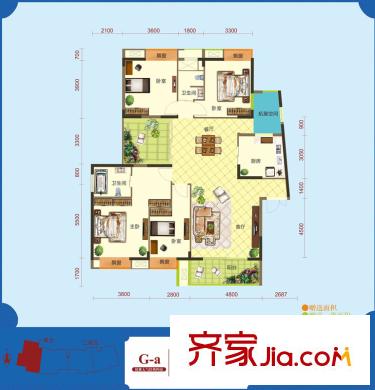 怡景江南G1、G2棟G-a戶型 4室2廳2衛(wèi)