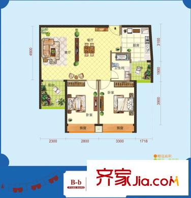 怡景江南B1、B2棟B-b戶型（售完） 2室2廳1衛(wèi)