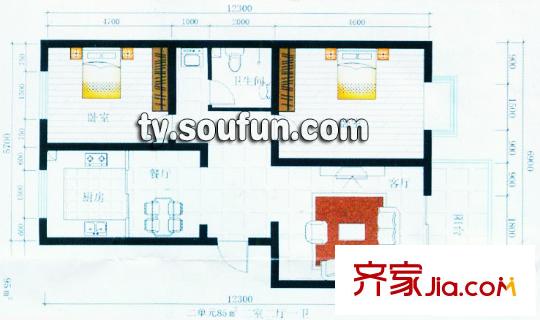 龍城半島戶型圖二單元戶型 2室2廳1衛(wèi)