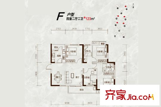 光谷坐標(biāo)城九期72、75、76、77、78號樓F戶型 4室2廳2衛(wèi)1廚