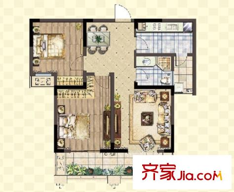 一品國際8號樓B戶型 2室2廳1衛(wèi)