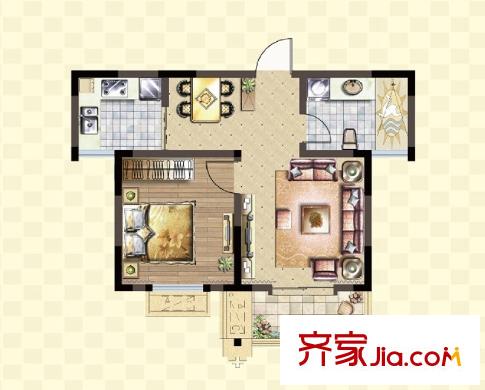 一品國際2號樓B-2戶型 1室2廳1衛(wèi)