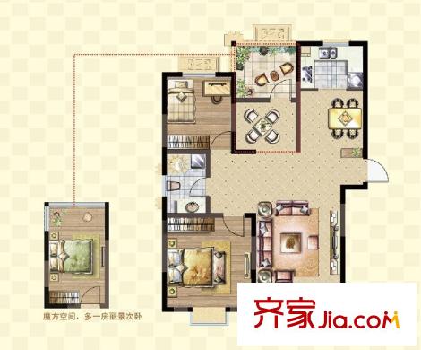 一品國際2號樓A-1戶型 3室2廳1衛(wèi)