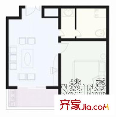 富地花園戶型圖 戶型圖b 1室1廳1衛(wèi)1廚