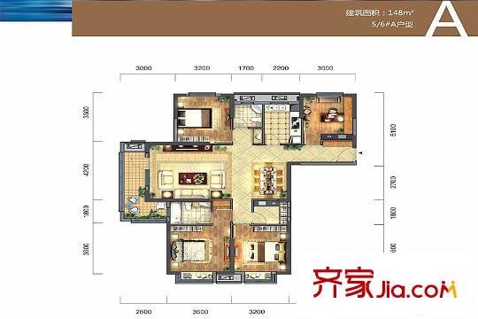 招商江灣國(guó)際5/6#A戶型148平 4室2廳2衛(wèi)1廚